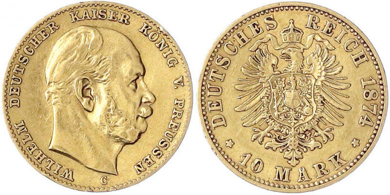 Preußen
Wilhelm I., 1861-1888
10 Mark 1874 C. sehr schön, Randfehler. Jaeger 2...