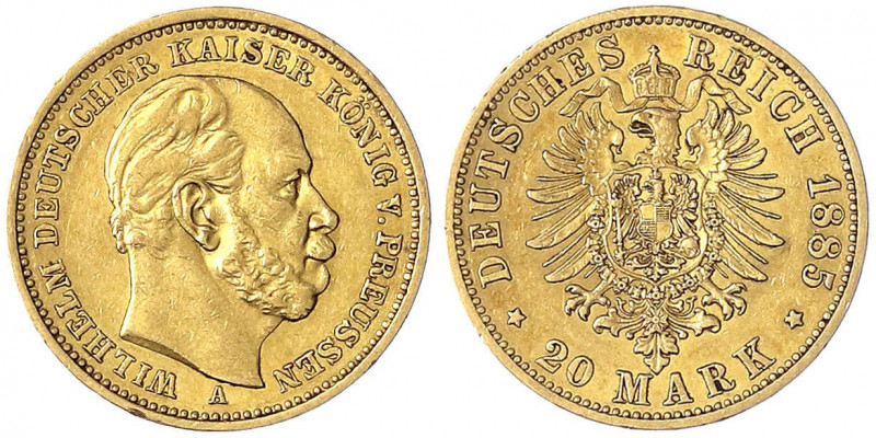 Preußen
Wilhelm I., 1861-1888
20 Mark 1885 A. Besseres Jahr. gutes sehr schön,...