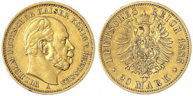 Preußen
Wilhelm I., 1861-1888
20 Mark 1885 A. Besseres Jahr. gutes sehr schön, min. Randfehler. Jaeger 246.