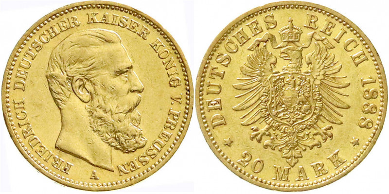 Preußen
Friedrich III., 1888
20 Mark 1888 A. sehr schön/vorzüglich. Jaeger 248...