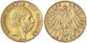 Sachsen
Albert, 1873-1902
10 Mark 1891 E. sehr schön, min. Randfehler. Jaeger 263.