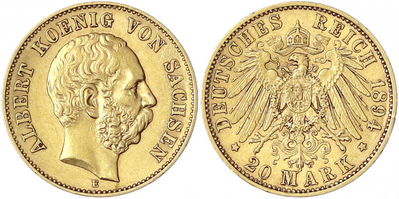 Sachsen
Albert, 1873-1902
20 Mark 1894 E. vorzüglich. Jaeger 264.