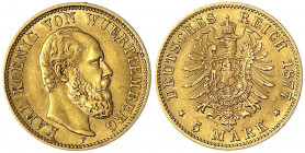 Württemberg
Karl, 1864-1891
5 Mark 1877 F. vorzüglich. Jaeger 291.