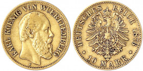 Württemberg
Karl, 1864-1891
10 Mark 1876 F. sehr schön. Jaeger 292.