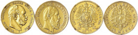 Zusammenstellungen/Lots
2 X 10 Reichsmark: Preußen 1873 C und Württemberg 1876 F. Beide beschädigt, Fassungsspuren, Hitzespuren.