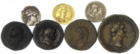 Römer
allgemein
7 Münzen, alles Repliken oder ohne Obligo: Theodosius Solidus (4,32 g. 950/1000 GOLD), Elagabal Stater mit Rheskuporis II. für das K...