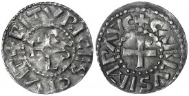 Karl der Kahle, 840-877
Pfennig o.J. Bourges. 1,70 g. sehr schön, gewellt. Morrison/Grunthal 1479.