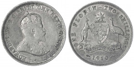 Australien
Edward VII., 1902-1910
Florin 1910. fast sehr schön, kl. Randfehler. Krause/Mishler 21.