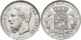 Belgien
Leopold II., 1865-1909
5 Francs 1873, Pos. A. vorzüglich/Stempelglanz, winz Randfehler