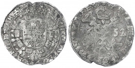 Belgien-Brabant
Philipp IV. von Spanien, 1621-1665
1/2 Patagon 1652, Brüssel. schön/sehr schön, Schrötlingsfehler am Rand. Delmonte 303.