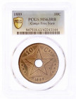 Belgien-Kongo
Kongostaat, 1885-1908
10 Centimes 1889. Im PCGS-Blister mit Grading MS 63 RB. fast Stempelglanz, selten in dieser Erhaltung. Krause/Mi...