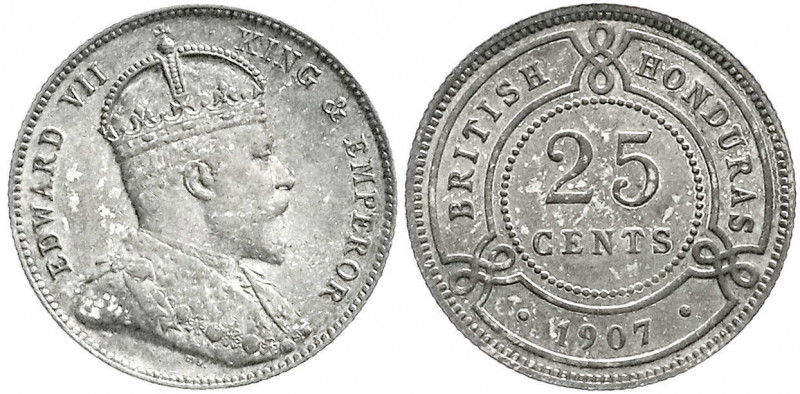 Belize/Britisch Honduras
Britisch Honduras, 1884-1973
25 Cents 1907. sehr schö...