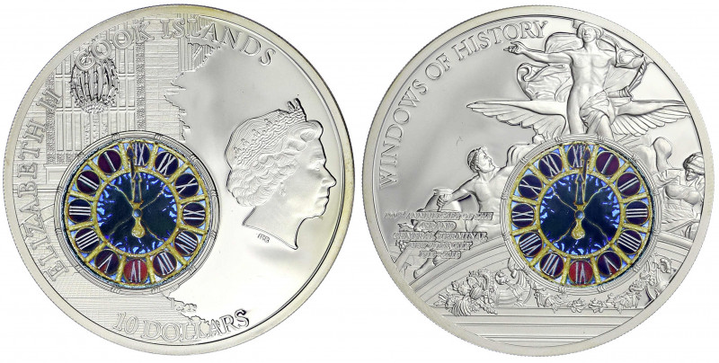 Cookinseln
Britisch, seit 1773
10 Dollars Silbermünze mit farbiger Glaseinlage...