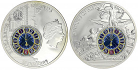 Cookinseln
Britisch, seit 1773
10 Dollars Silbermünze mit farbiger Glaseinlage 2013. Windows of History - Grand National Terminal, New York, mit Uhr...