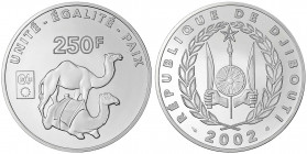 Dschibuti
250 Francs Silber 2002. Francs nach der Einführung des Euro. Auflage nur 500 Ex. Polierte Platte. Schön 37. Krause/Mishler 41.