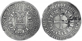 Frankreich
Philippe V., 1316-1322
Gros tournois o.J. mit Trennzeichen Hämmerchen vor REX. sehr schön, Randfehler, etwas Belag. Duplessy 238.