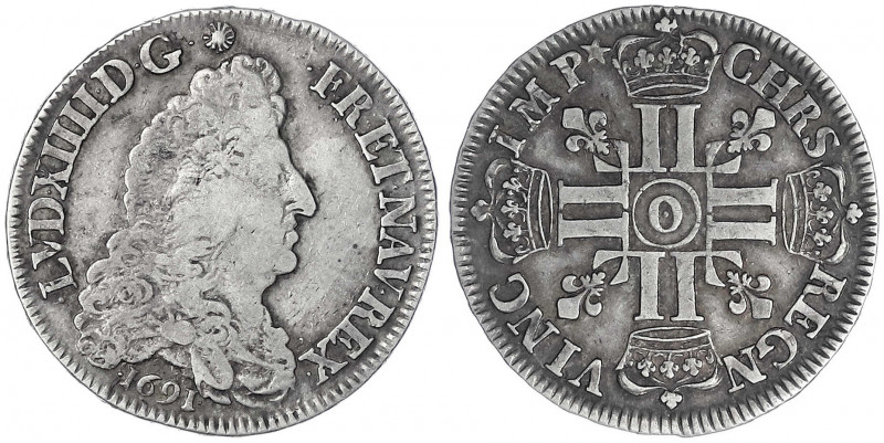 Frankreich
Ludwig XIV., 1643-1715
1/2 Ecu aux 8 L 1691 O, Riom. sehr schön. Ga...