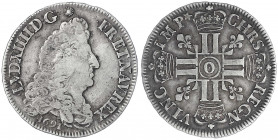 Frankreich
Ludwig XIV., 1643-1715
1/2 Ecu aux 8 L 1691 O, Riom. sehr schön. Gadoury 184.