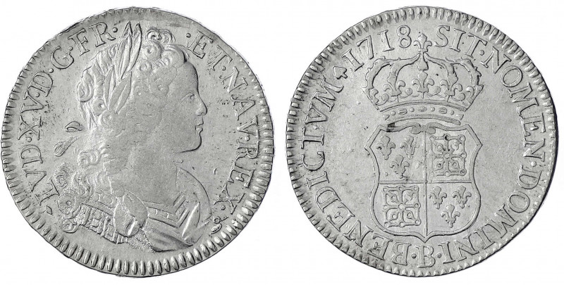 Frankreich
Ludwig XV., 1715-1774
Ecu de France-Navarre 1718 B. Rouen. vorzügli...