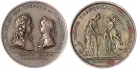 Frankreich
Ludwig XV., 1715-1774
Bronzemedaille 1721 von Blanc und Duvivier. Planung der Hochzeit mit Maria Victoria von Spanien. 41 mm. vorzüglich,...