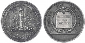 Frankreich
Erste Republik, 1793-1804
Silbermedaille An VI = 1798. Rat der Fünfhundert. 50 mm; 63,26 g. vorzüglich, kl. Randfehler, schöne Patina. Sl...