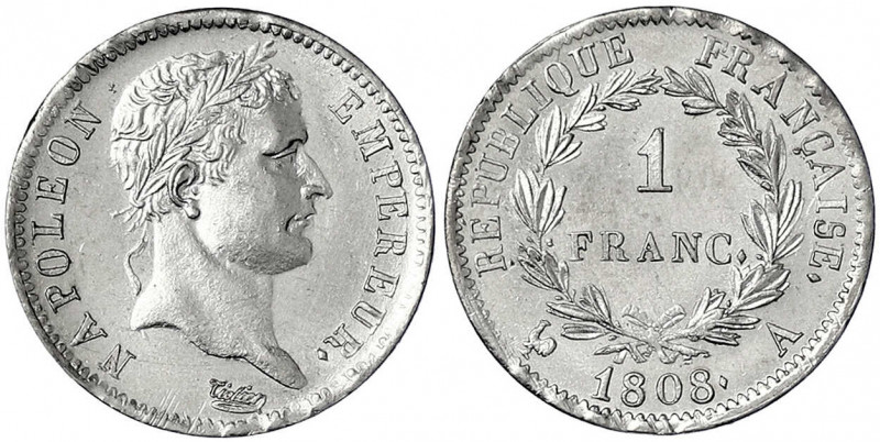 Frankreich
Napoleon I., 1804-1814, 1815
Franc 1808 A, Paris. vorzüglich/Stempe...