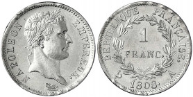 Frankreich
Napoleon I., 1804-1814, 1815
Franc 1808 A, Paris. vorzüglich/Stempelglanz, selten in dieser Erhaltung. Gadoury 682.1.
