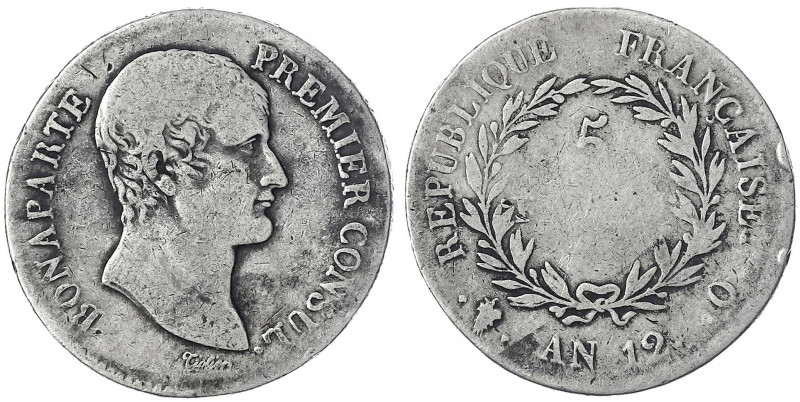 Frankreich
Napoleon I., 1804-1814, 1815
5 Francs AN 12 Q, Perpignan. schön, se...