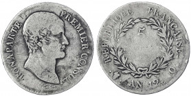Frankreich
Napoleon I., 1804-1814, 1815
5 Francs AN 12 Q, Perpignan. schön, selten. Krause/Mishler 160.10.