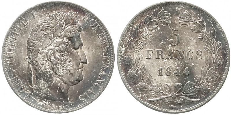 Frankreich
Louis Philippe I., 1830-1848
5 Francs 1844 A, Paris. vorzüglich/Ste...