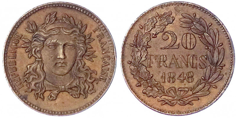 Frankreich
Zweite Republik, 1848-1852
Essai Piedfort zu 20 Francs in Kupfer 18...