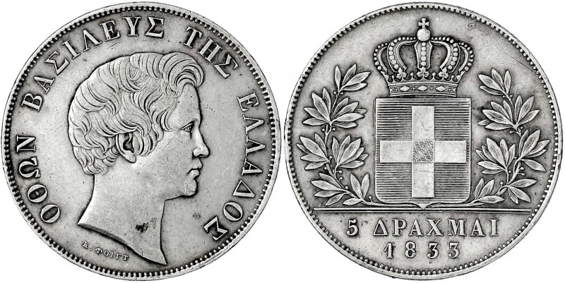 Griechenland
Otto von Bayern, 1832-1862
5 Drachmen 1833, München. sehr schön, ...