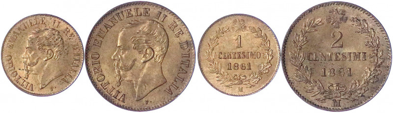 Italien
Vittorio Emanuele II., 1861-1878
2 Stück: 1 und 2 Centesimi 1861 M. be...