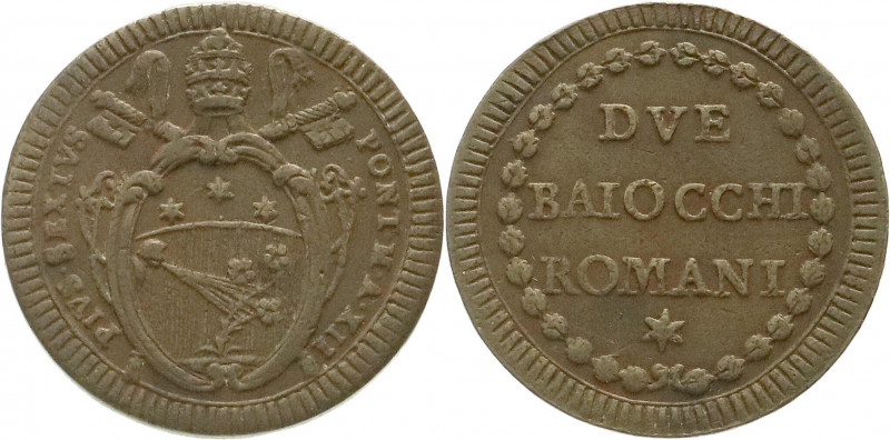 Italien-Kirchenstaat
Pius VI., 1775-1799
Kupfer 2 Baiocchi An XII = 1786, Rom....