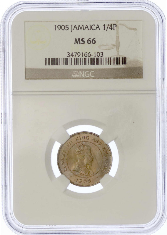 Jamaika
Edward VII., 1902-1910
Farthing 1905. NGC Grading MS66. Krause/Mishler...