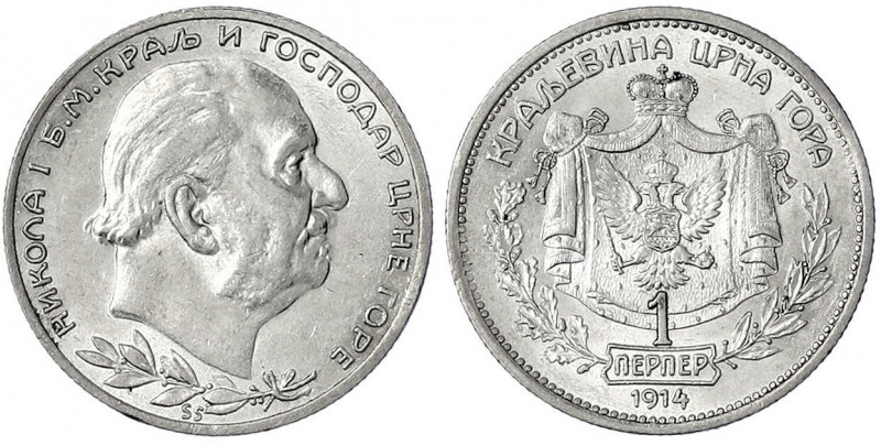 Montenegro
Nikolaus I., 1860-1918
Perper 1914. vorzüglich/Stempelglanz. Krause...