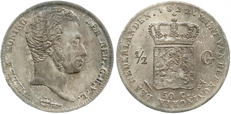 Niederlande
Willem I., 1815-1840
1/2 Gulden 1822 mit Signatur. vorzüglich, sch...