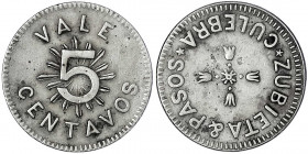 Panama
Republik, seit 1903
5 Centavos Token o.J. CuNi. Zubieta & Pasos, Culebra. sehr schön. Plowman PT-701.05.