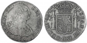 Peru
Karl IV., 1788-1808
8 Reales 1807 Lima JP. sehr schön/vorzüglich. Krause/Mishler 97.