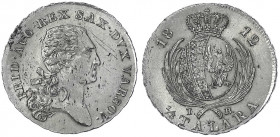 Polen
Friedrich August v. Sachsen, 1807-1814
1/3 Taler 1812 IB für das Grossherzogtum Warschau. fast vorzüglich, Kratzer, Schrötlingsfehler. Gumowsk...