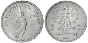 Polen
Zweite Republik, 1923-1939
5 Zloty 1928, Nike. vorzüglich, kl. Kratzer. Fischer OB 013. Yeoman 18.