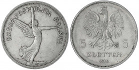 Polen
Zweite Republik, 1923-1939
5 Zloty 1928, Nike. sehr schön. Fischer OB 013. Yeoman 18.