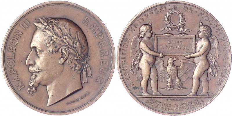 Rumänien
Carl I., 1866-1914
Französische Bronzemedaille 1867 von Ponscarme. Pr...