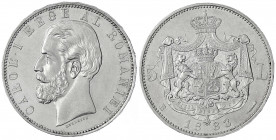 Rumänien
Carl I., 1866-1914
5 Lei 1883 B. gutes vorzüglich, selten in dieser Erhaltung. Krause/Mishler 17.1.