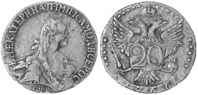 Russland
Katharina II., 1762-1796
20 Kopeken 1766, St. Petersburg. vorzüglich, kl. Randfehler. Bitkin 373.