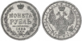 Russland
Alexander II., 1855-1881
Rubel 1856, St. Petersburg. sehr schön, Randfehler. Bitkin 46.