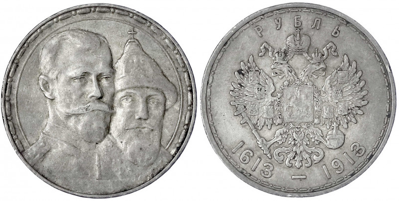 Russland
Nikolaus II., 1894-1917
Romanov-Rubel 1913. sehr schön. Bitkin 336. Y...