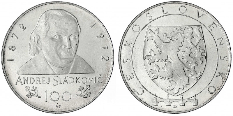 Tschechoslowakei
Republik
Probe zu 100 Kronen 1972 Andrej Sladkovic. 39 mm; 25...