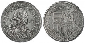 Haus Habsburg
Erzherzog Maximilian, 1612-1618
Reichstaler 1618, Hall. Mit Punkten auf den I und CO in Klammern. fast vorzüglich, min. Zainende, schö...