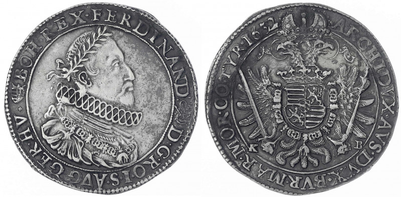 Haus Habsburg
Ferdinand II., 1619-1637
Reichstaler 1632 KB, Kremnitz. 28,55 g....